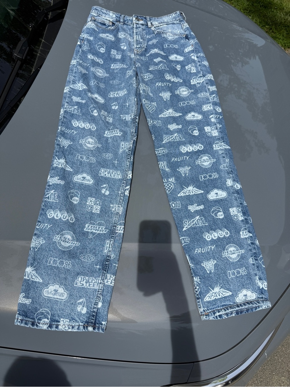 Women’s Blue Graphic Print Jeans - Picture 2 of 3